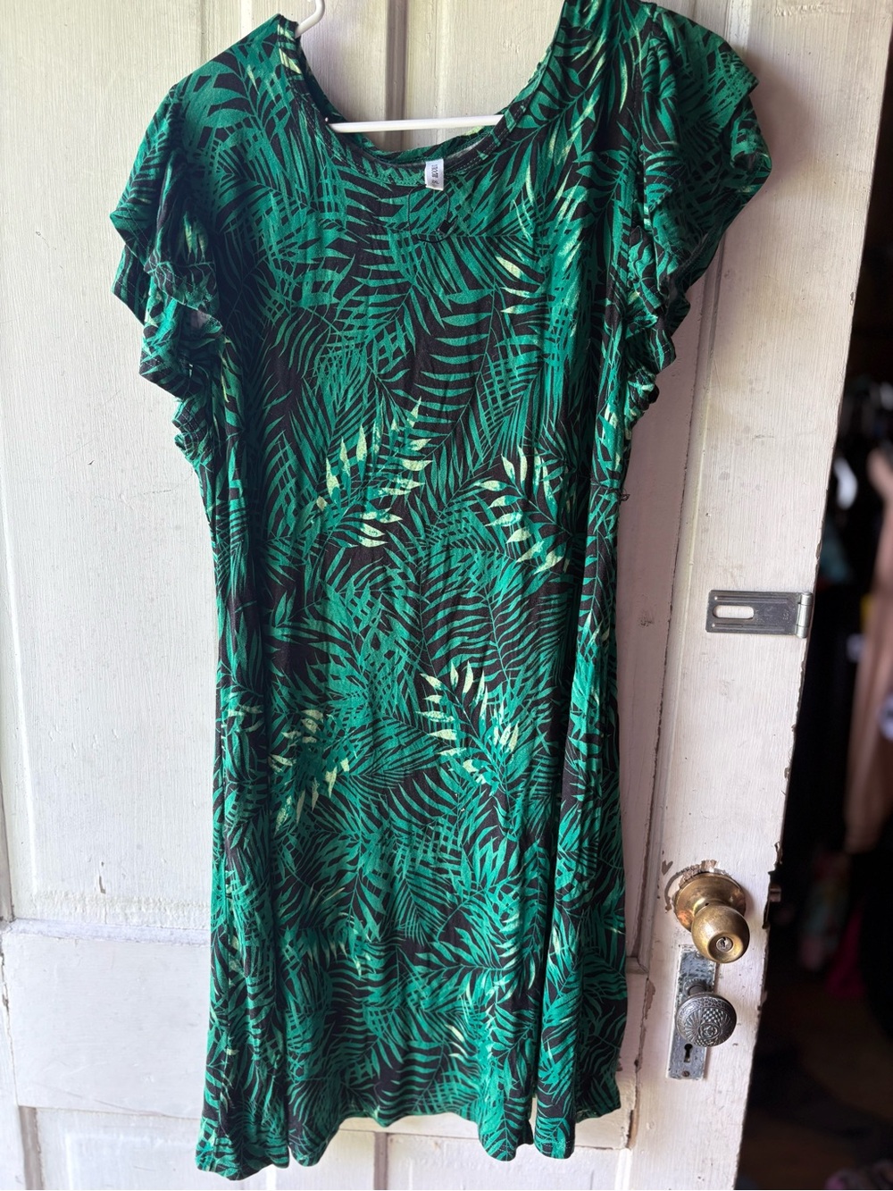 Green Palm-Print Midi Dress - Women's Casual Summer Dress